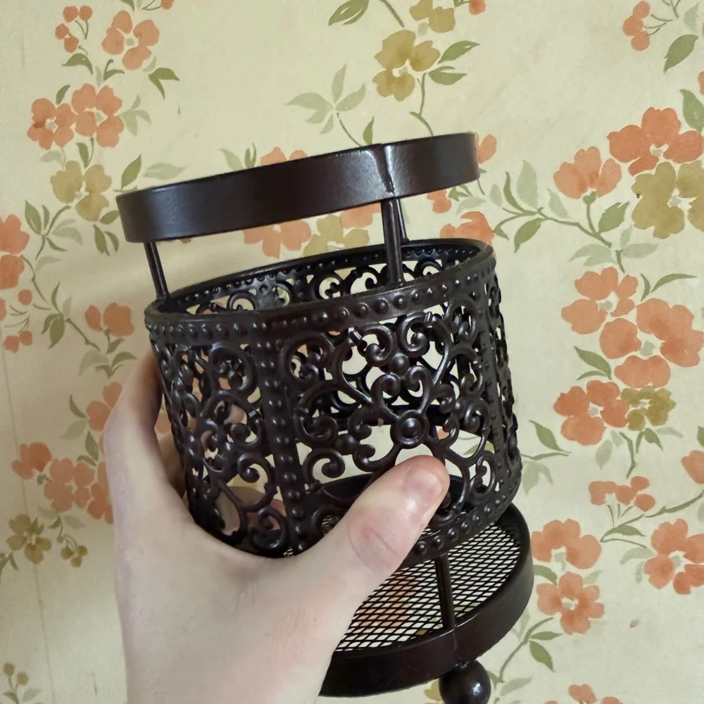 Ornate Brown Metal Utensil Holder